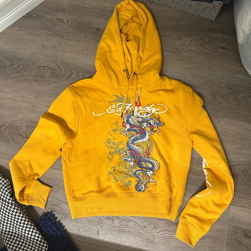 Ed Hardy Yellow Hoodie with Dragon Design